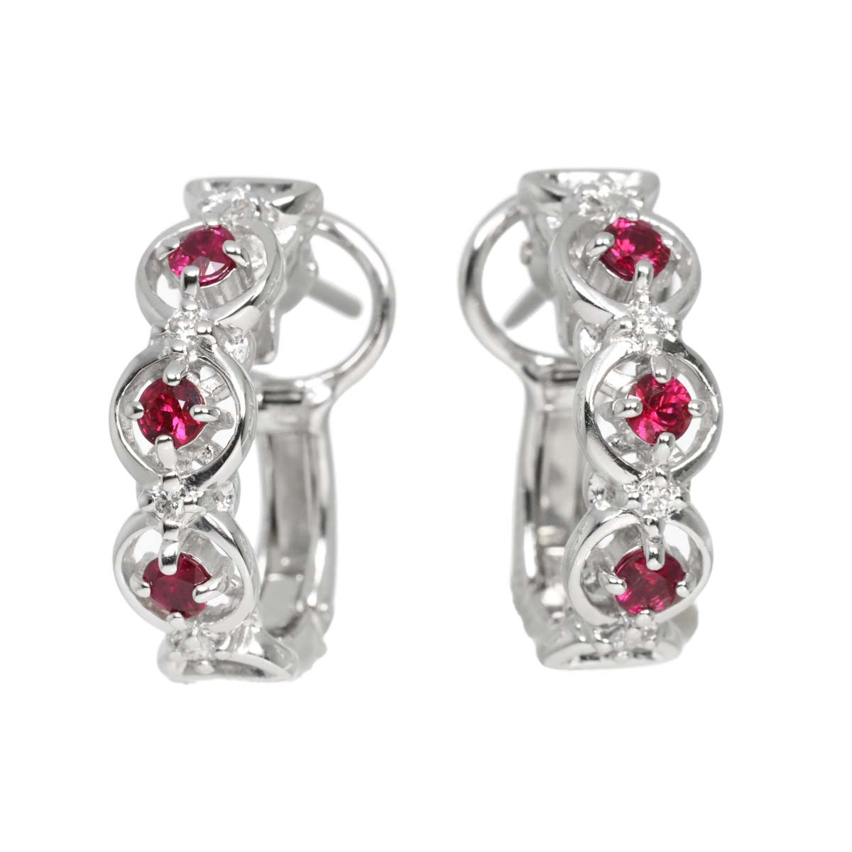 Ruby Diamond 0.04ct/0.04ct Earrings Clip-on 18K K18 WG 750