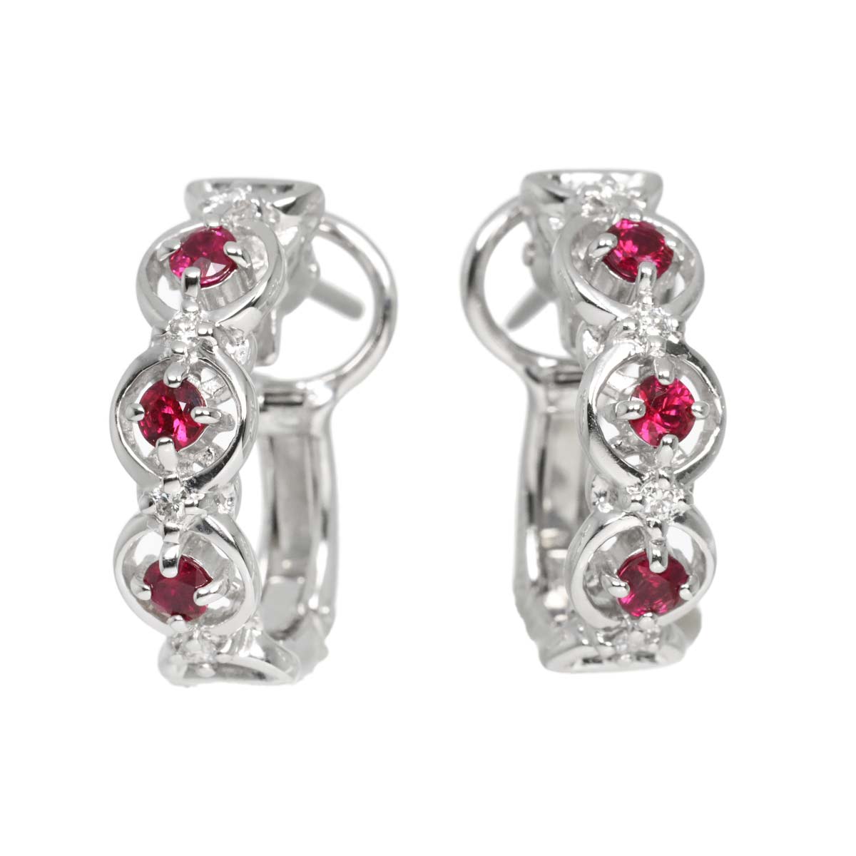 Ruby Diamond 0.04ct/0.04ct Earrings Clip-on 18K K18 WG 750