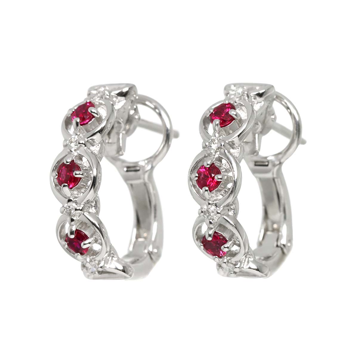Ruby Diamond 0.04ct/0.04ct Earrings Clip-on 18K K18 WG 750