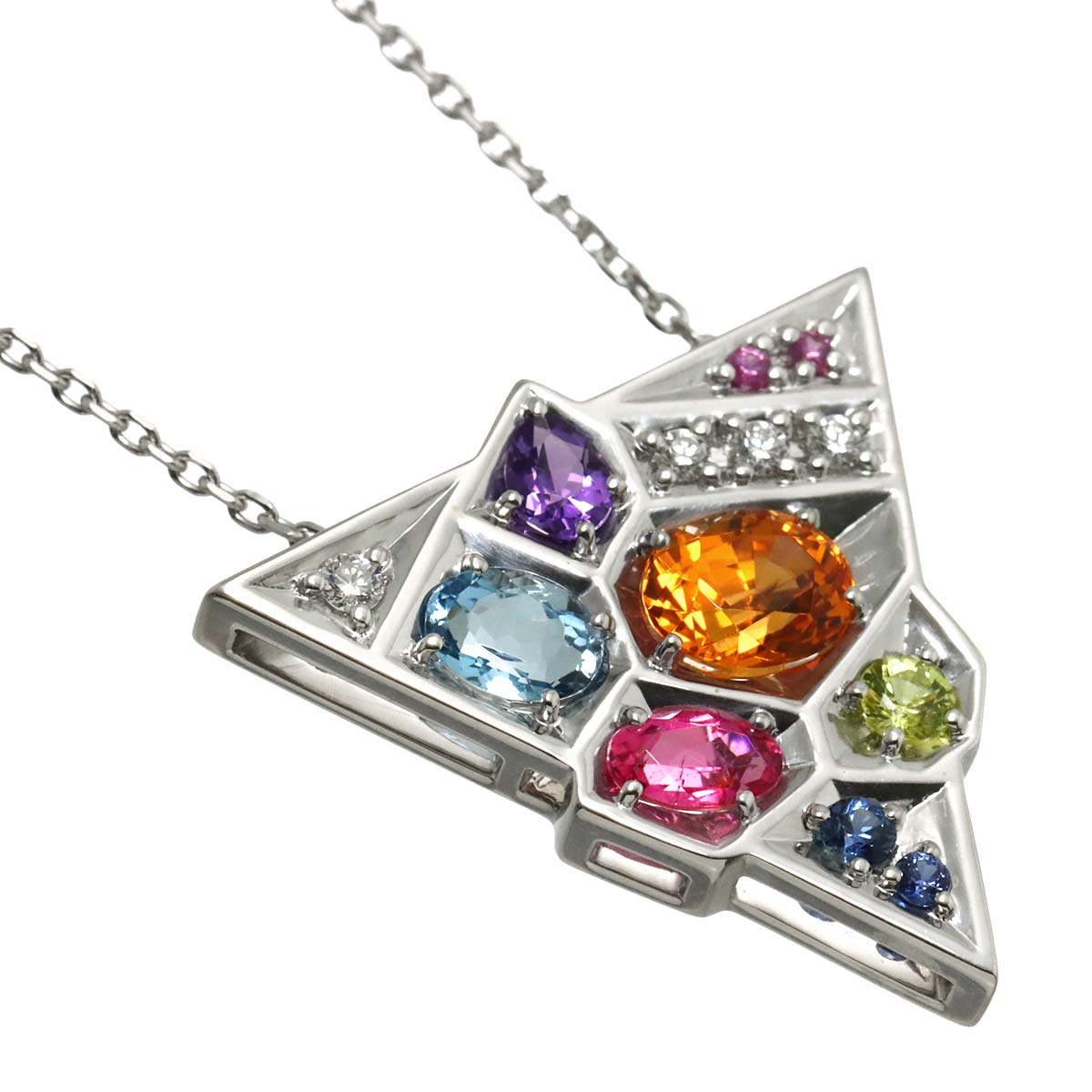 Diamond 0.06ct Multi Stone Necklace 18K WG White Gold 750