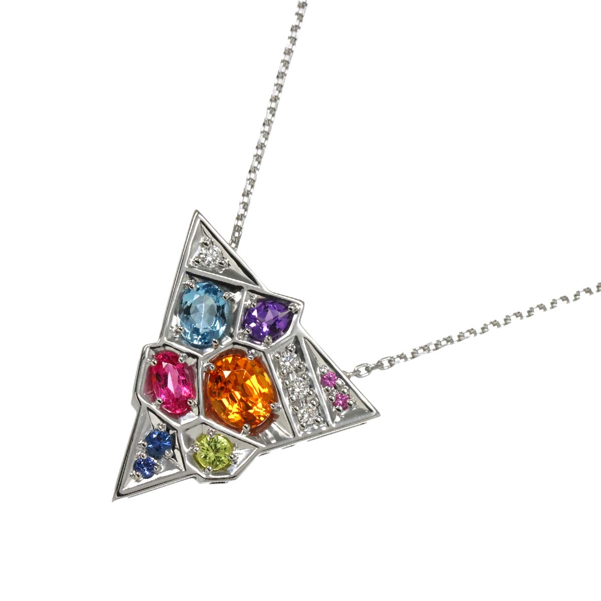 Diamond 0.06ct Multi Stone Necklace 18K WG White Gold 750