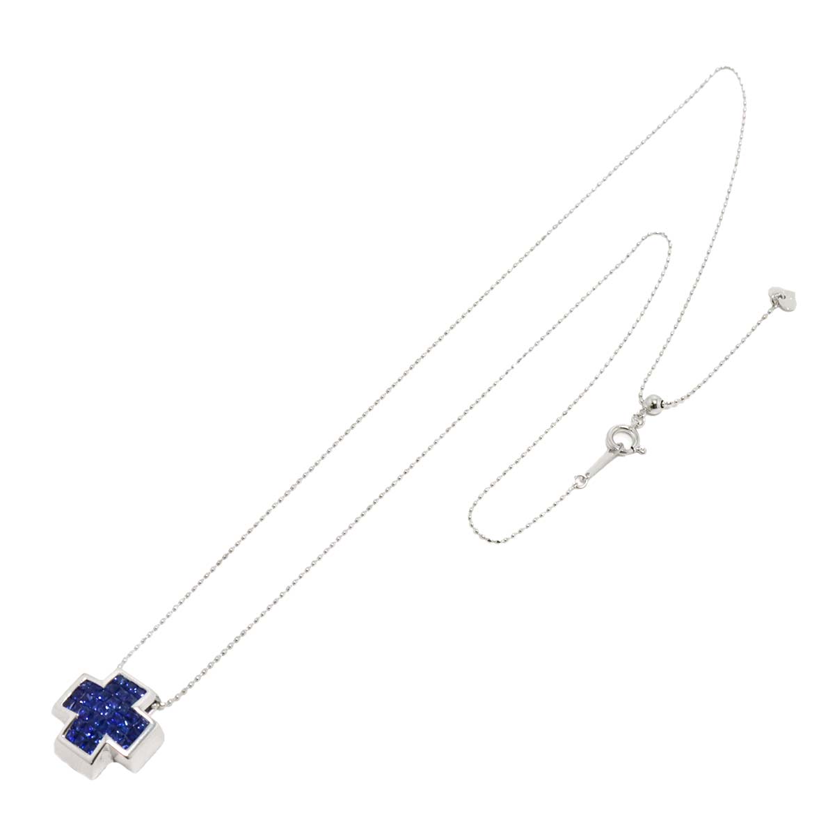 Sapphire Cross Necklace 18K WG White Gold 750