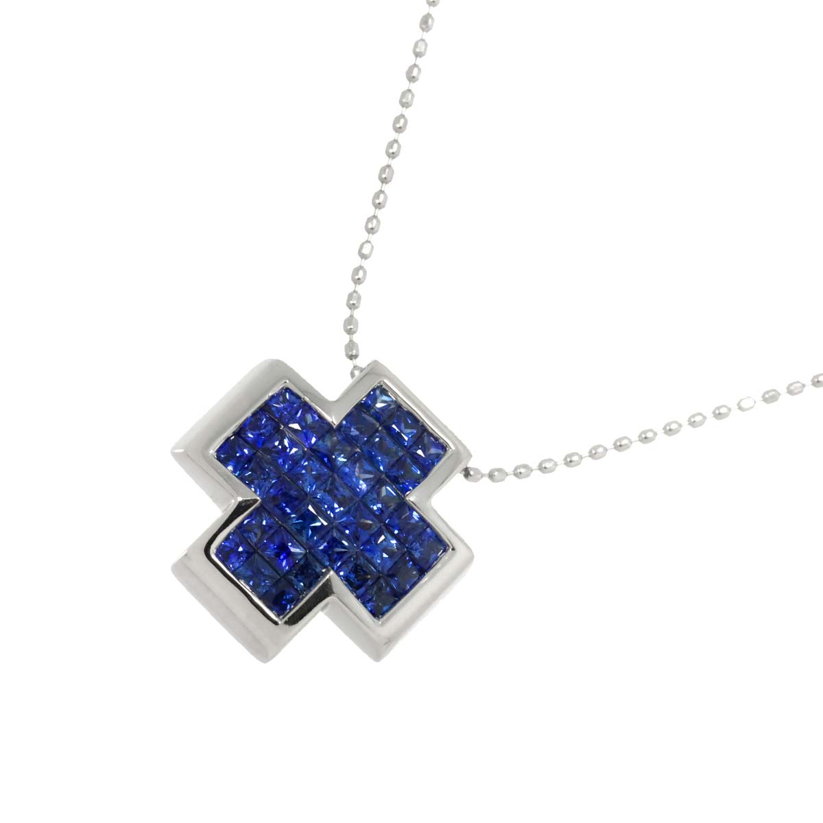 Sapphire Cross Necklace 18K WG White Gold 750