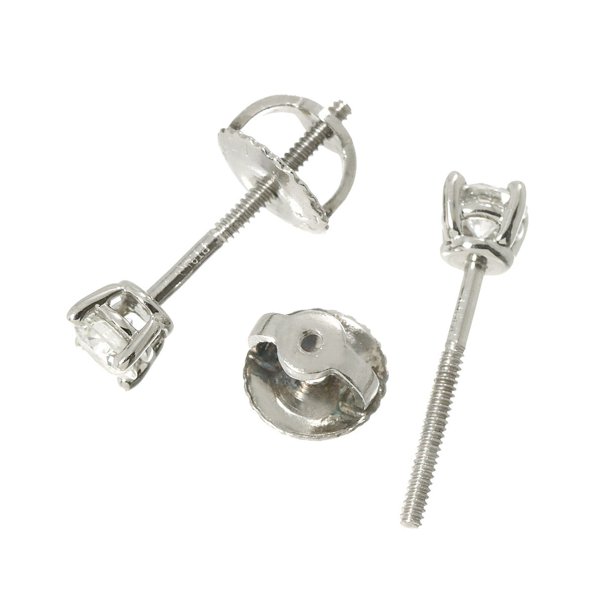 Solitaire Diamond Earrings Pierced Pt