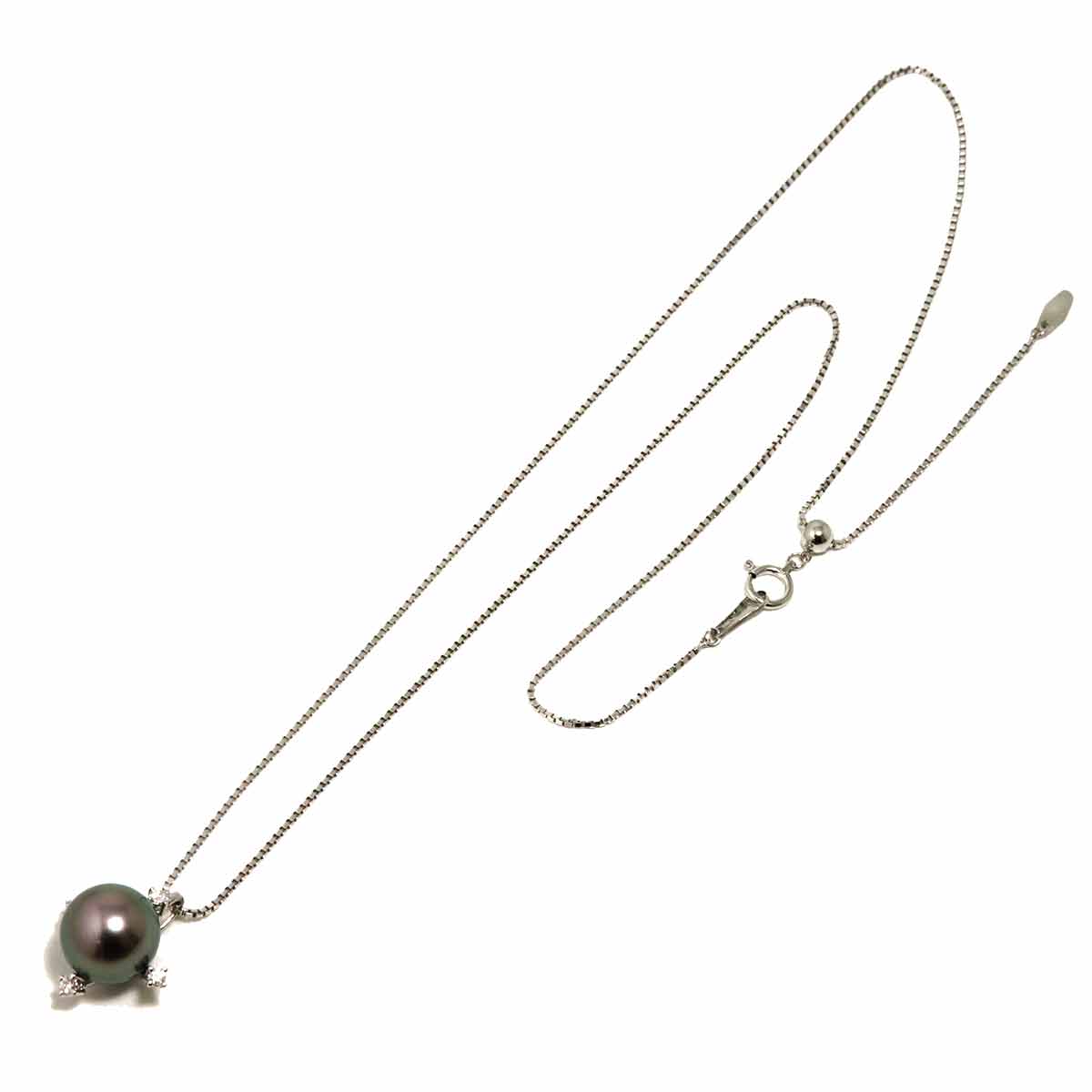 Black Pearl 10.8mm Diamond 0.12ct Necklace Pt