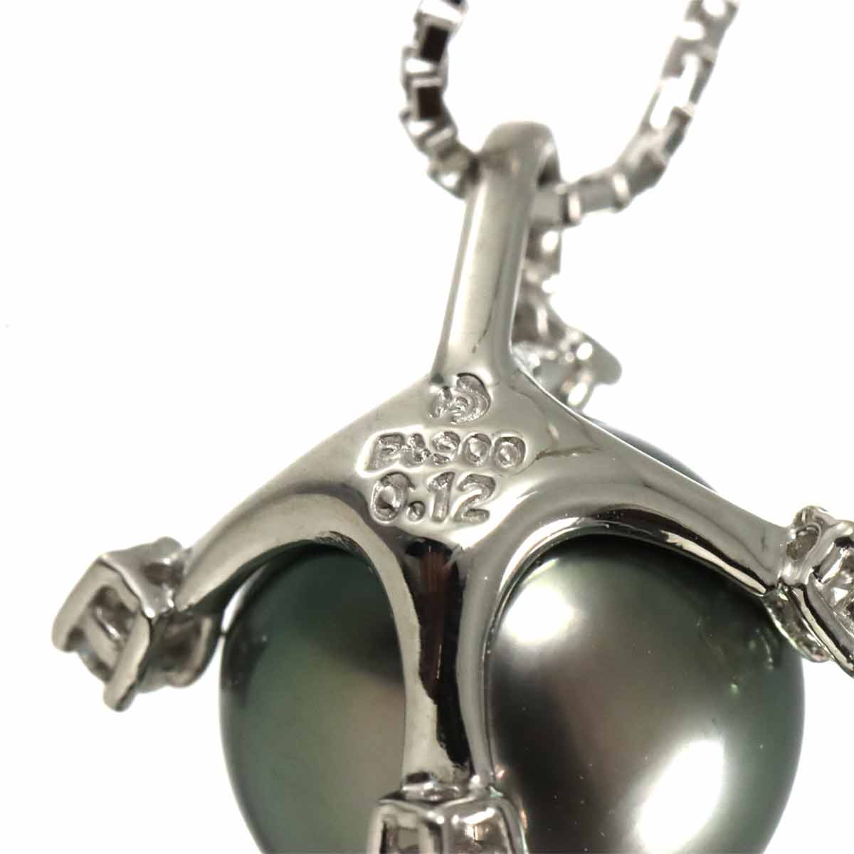 Black Pearl 10.8mm Diamond 0.12ct Necklace Pt