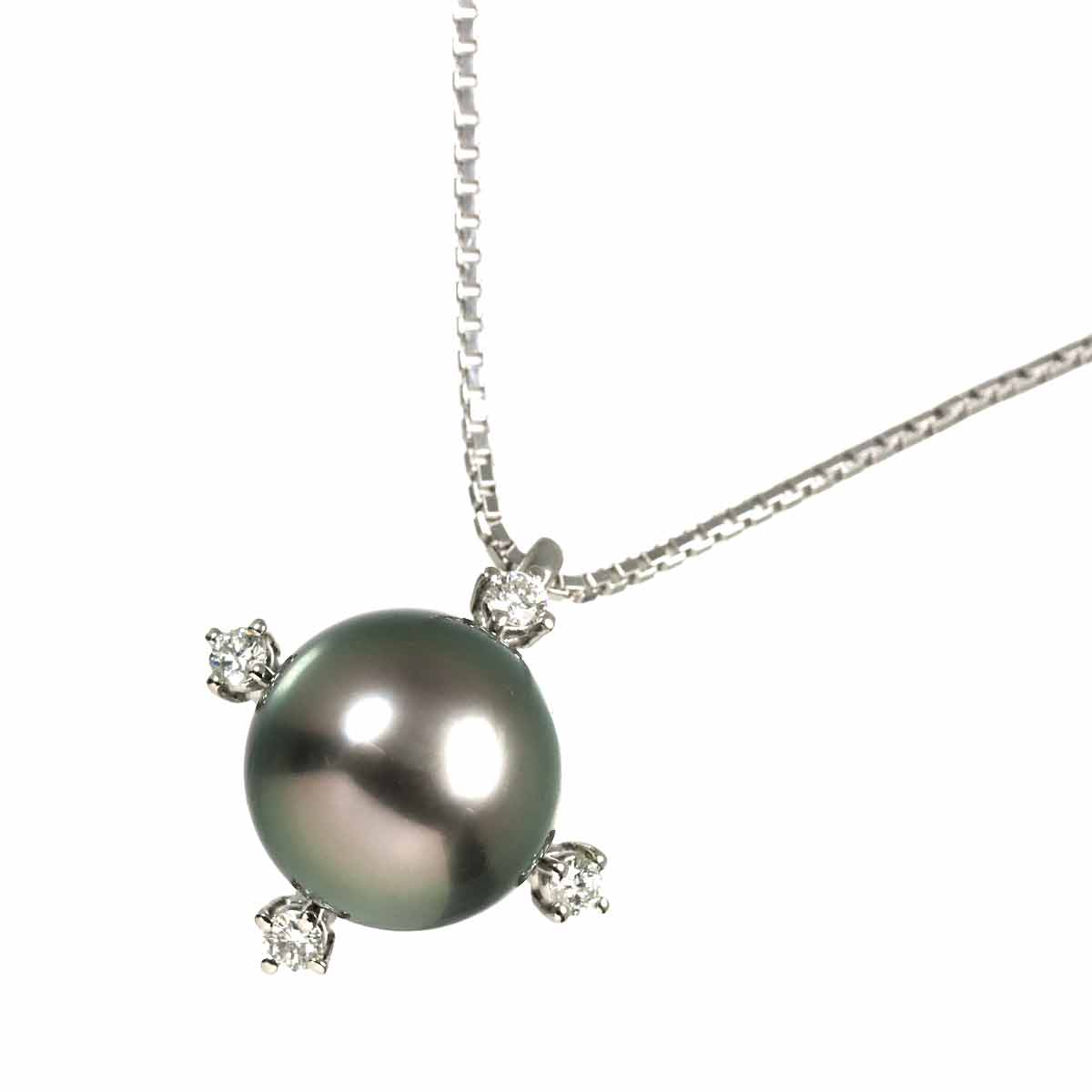 Black Pearl 10.8mm Diamond 0.12ct Necklace Pt