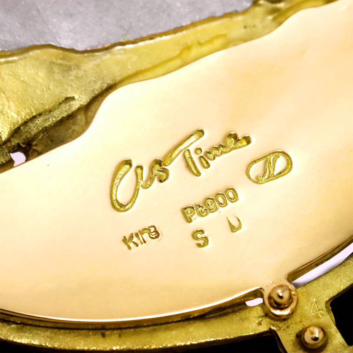 as Time Diamond Sapphire Onyx Brooch 18K YG 750 Pt