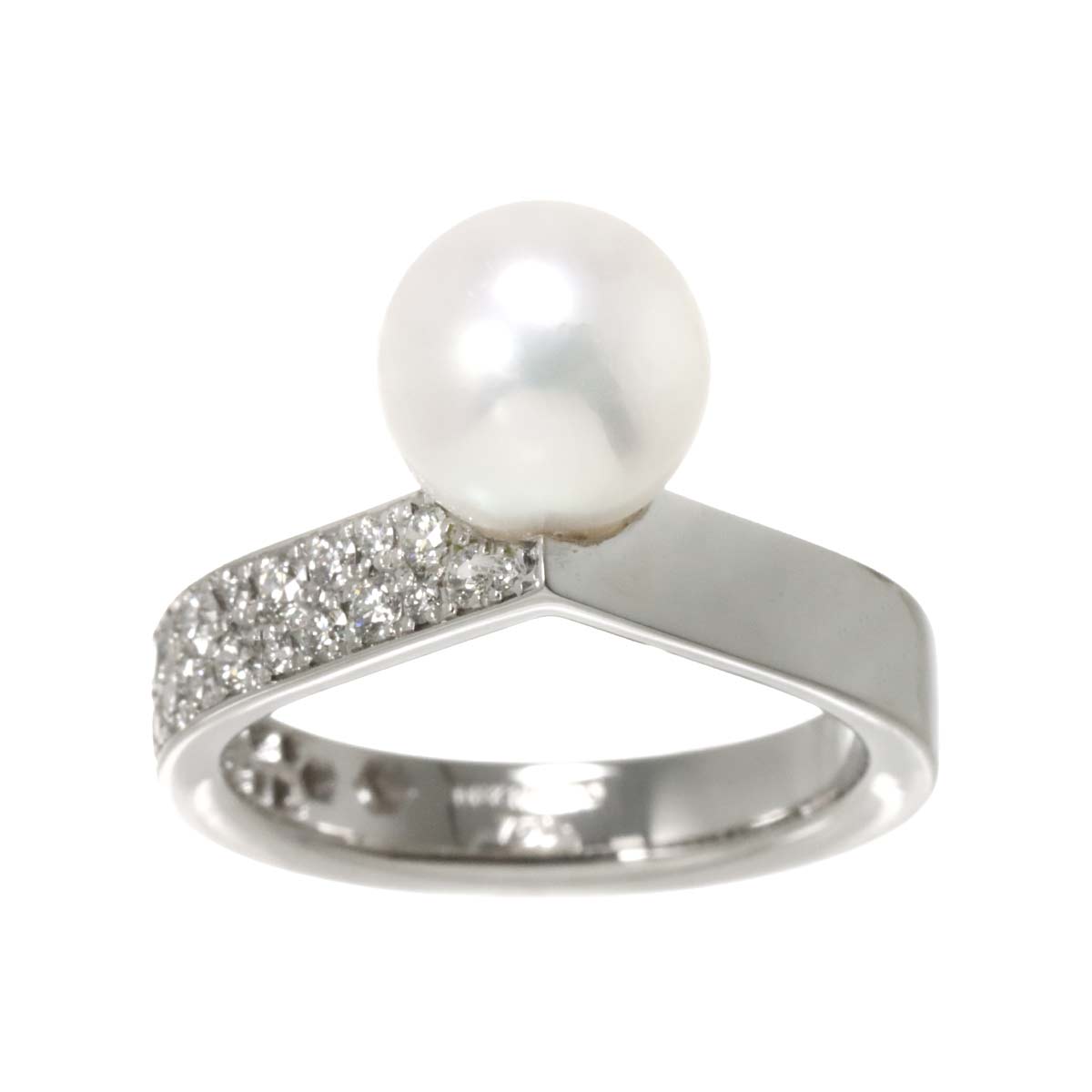 Akoya Pearl 8.3mm Diamond Ring 18K WG 750 size5.75-6(US)