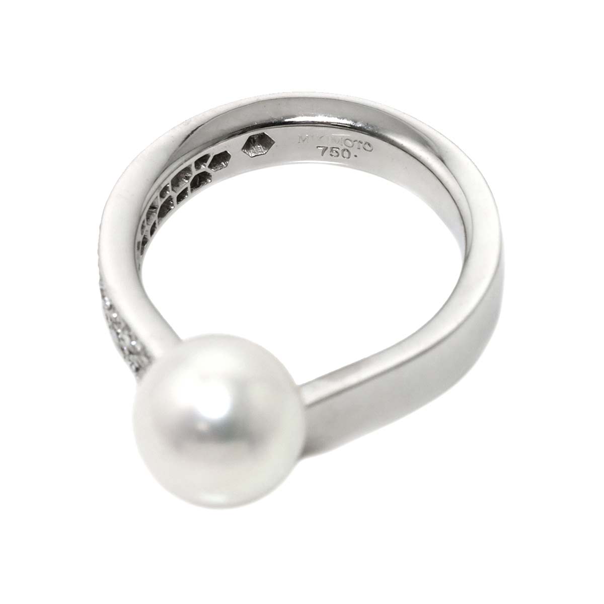 Akoya Pearl 8.3mm Diamond Ring 18K WG 750 size5.75-6(US)