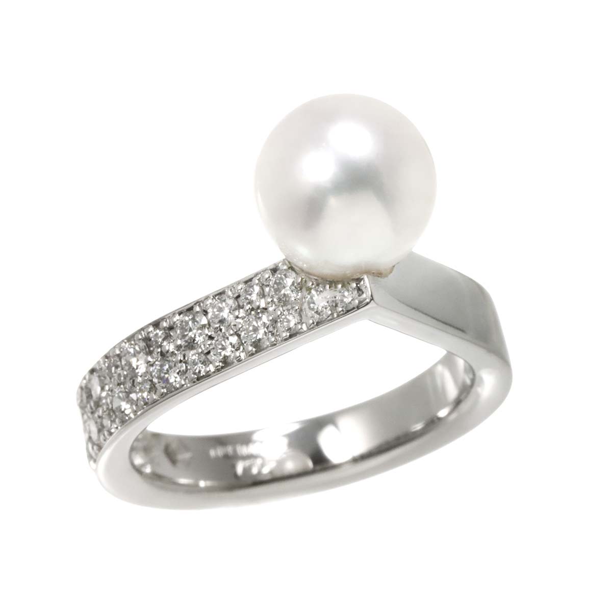 Akoya Pearl 8.3mm Diamond Ring 18K WG 750 size5.75-6(US)