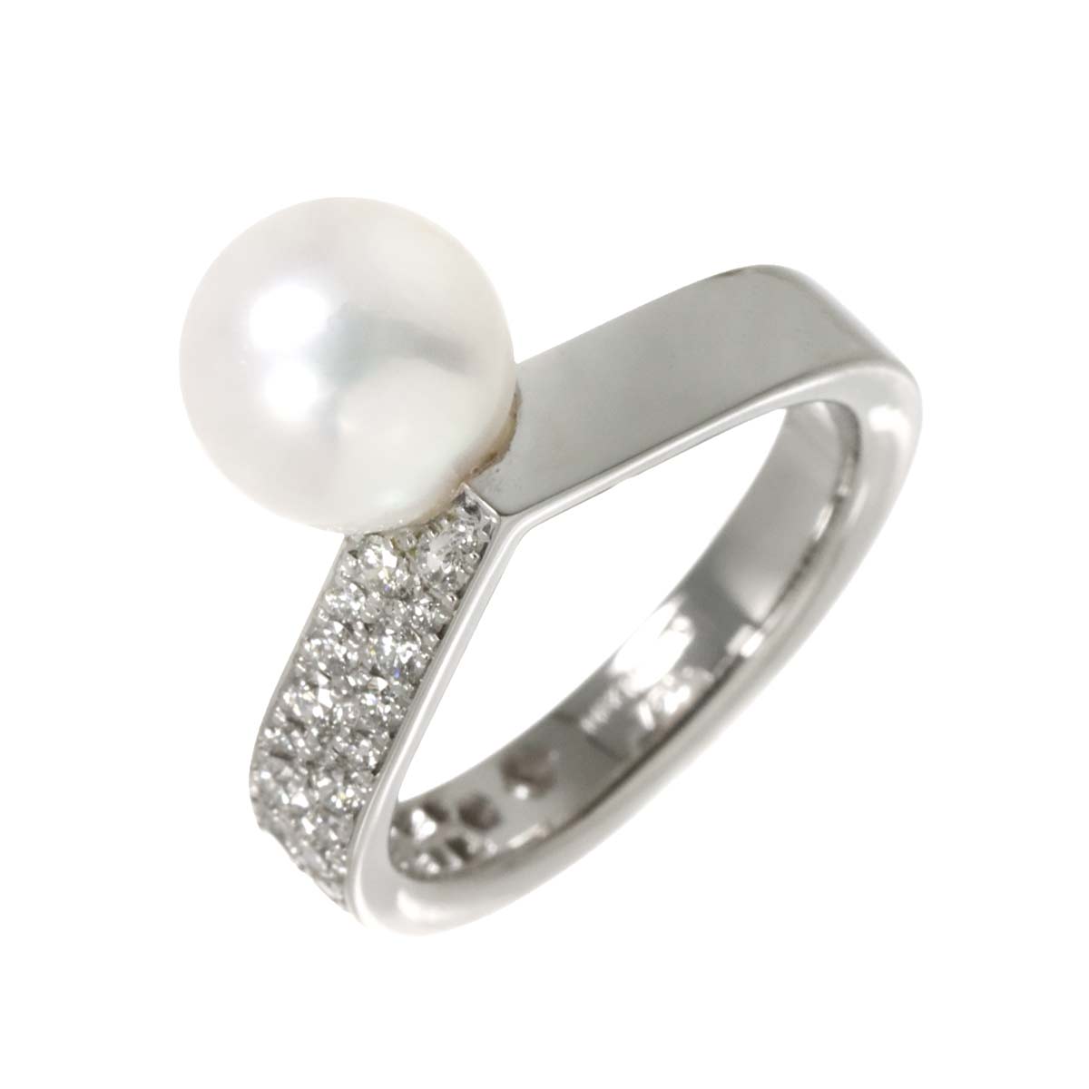 Akoya Pearl 8.3mm Diamond Ring 18K WG 750 size5.75-6(US)
