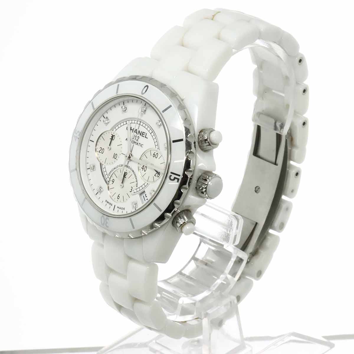 J12 Chronograph H2009 9P Diamond Date White Dial Mens Watch