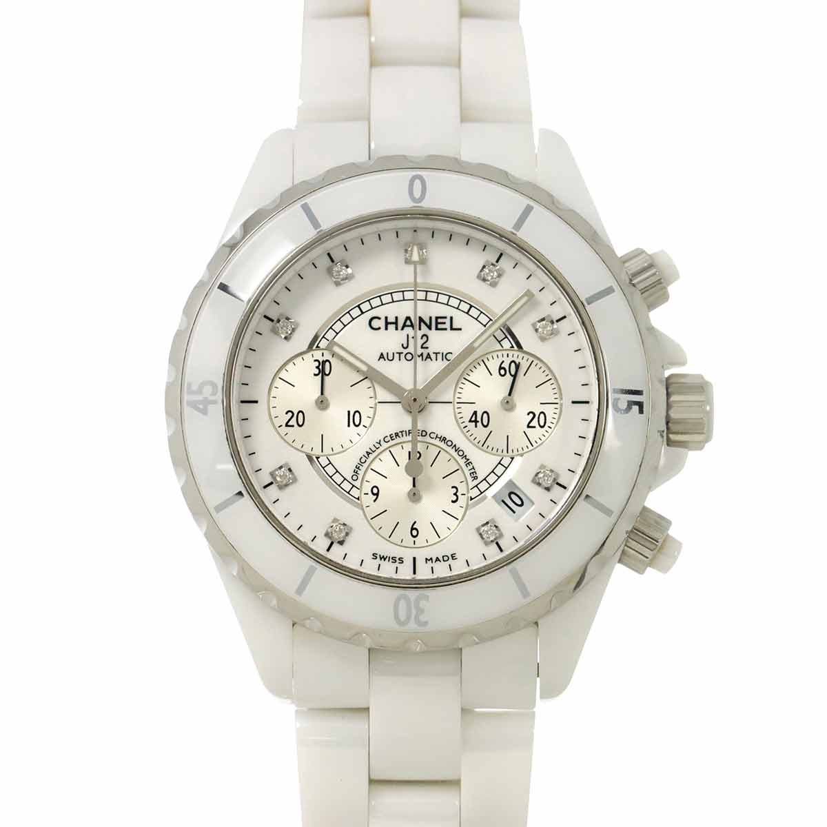 J12 Chronograph H2009 9P Diamond Date White Dial Mens Watch