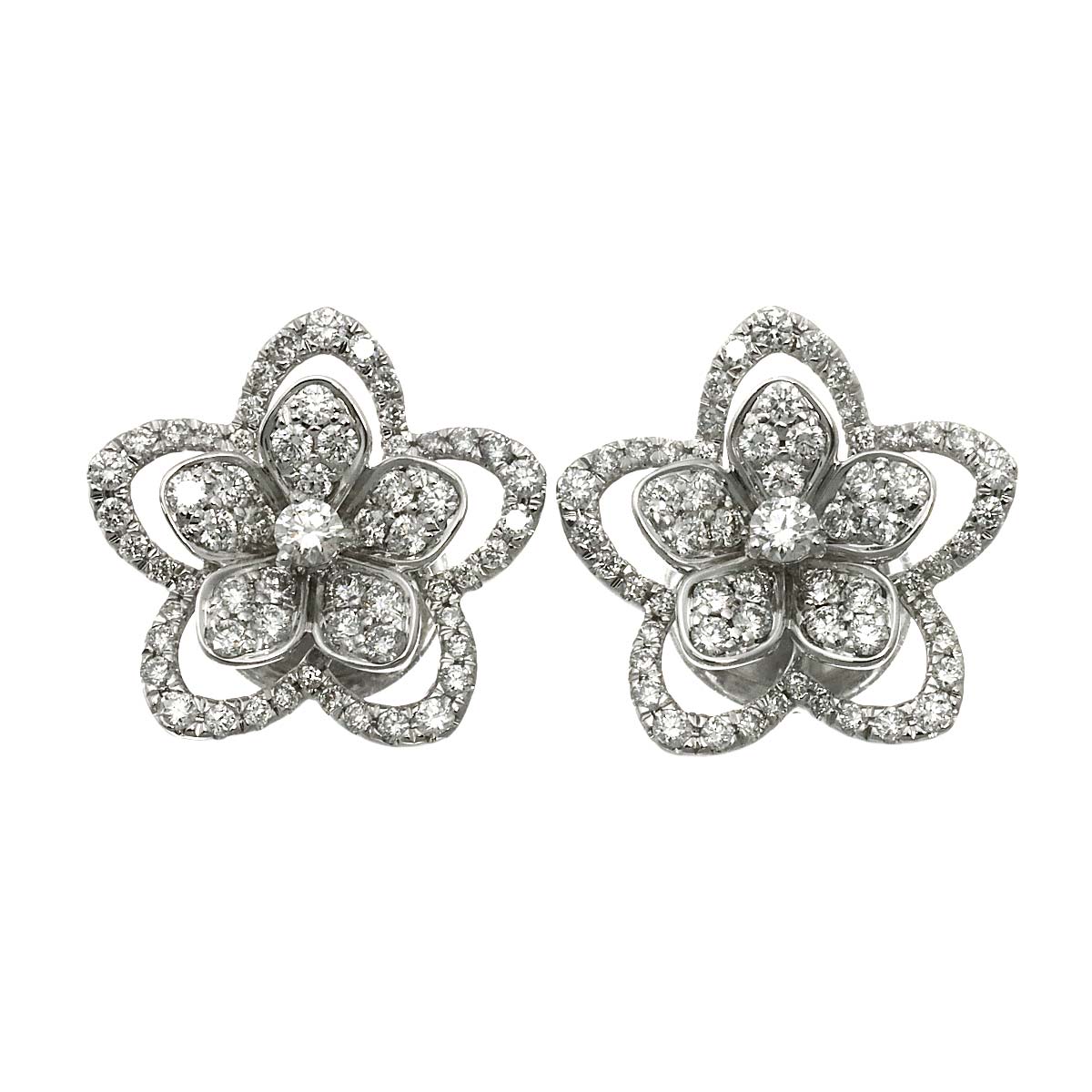 Wild flower Diamond Earrings Pierced 18K WG 750