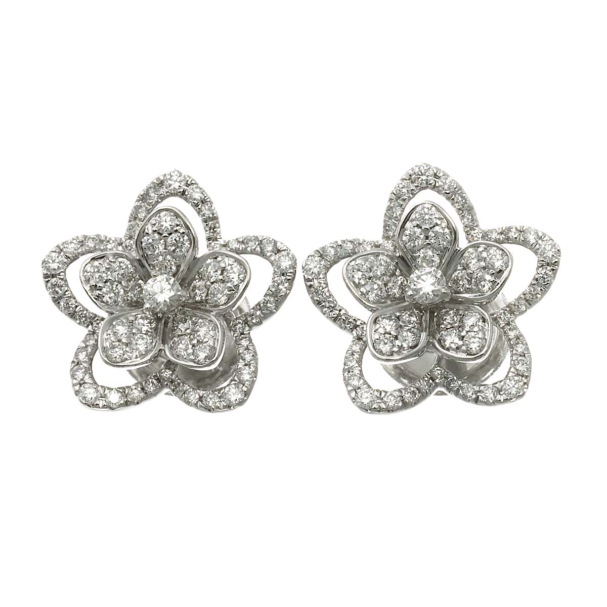 Wild flower Diamond Earrings Pierced 18K WG 750