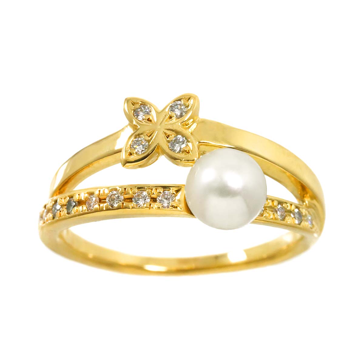 Akoya Pearl 5.3mm Diamond Ring 18K YG 750 5.25(US)