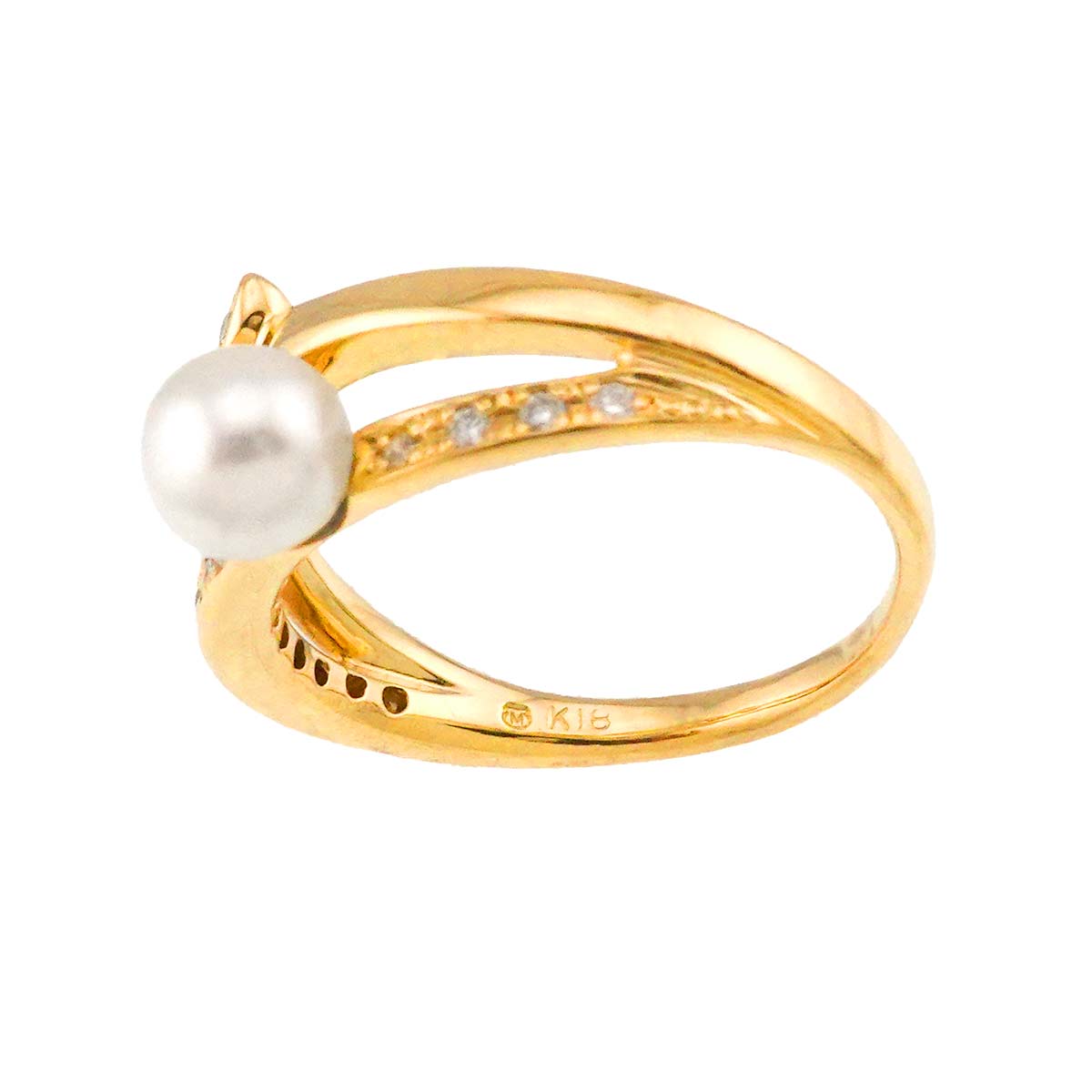 Akoya Pearl 5.3mm Diamond Ring 18K YG 750 5.25(US)
