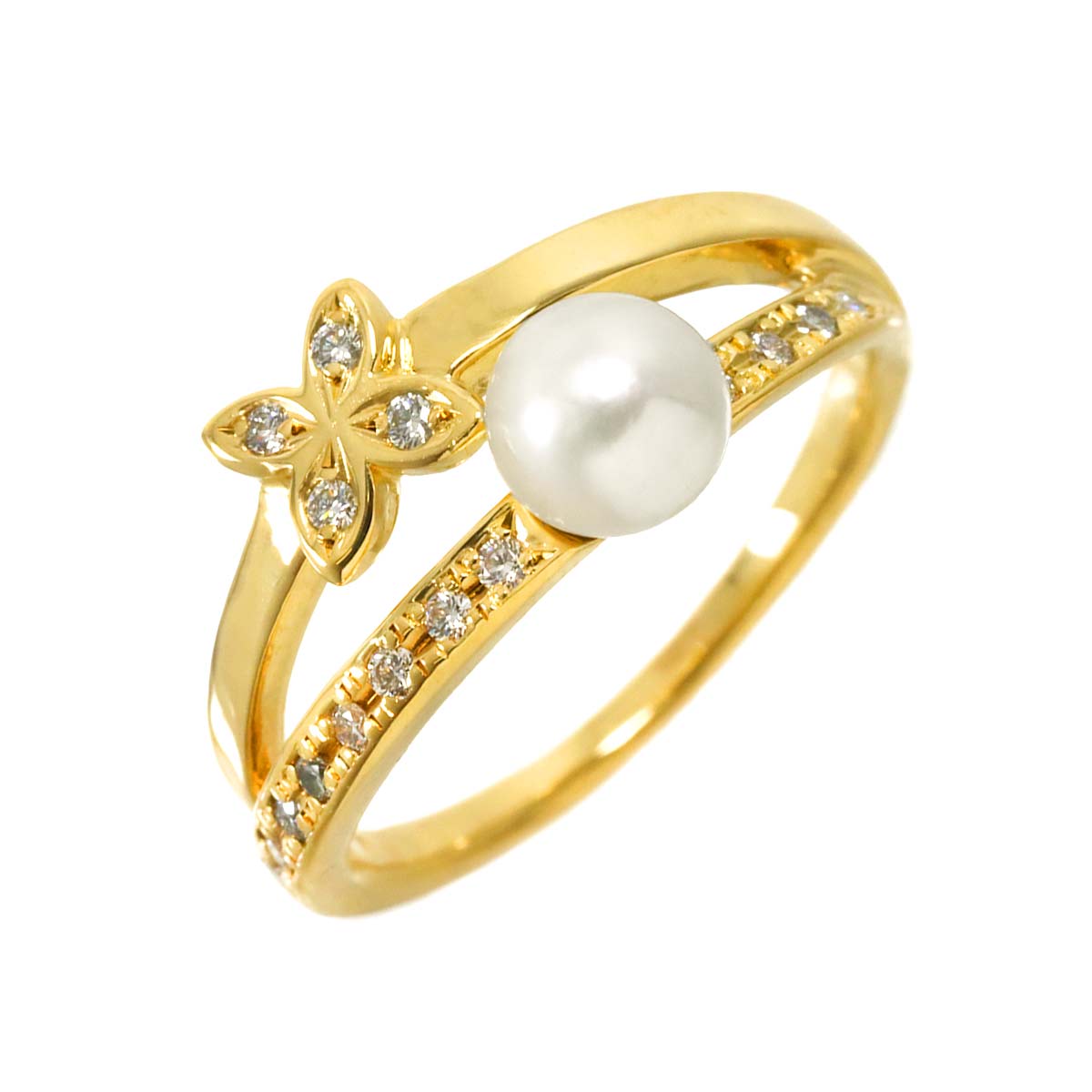 Akoya Pearl 5.3mm Diamond Ring 18K YG 750 5.25(US)