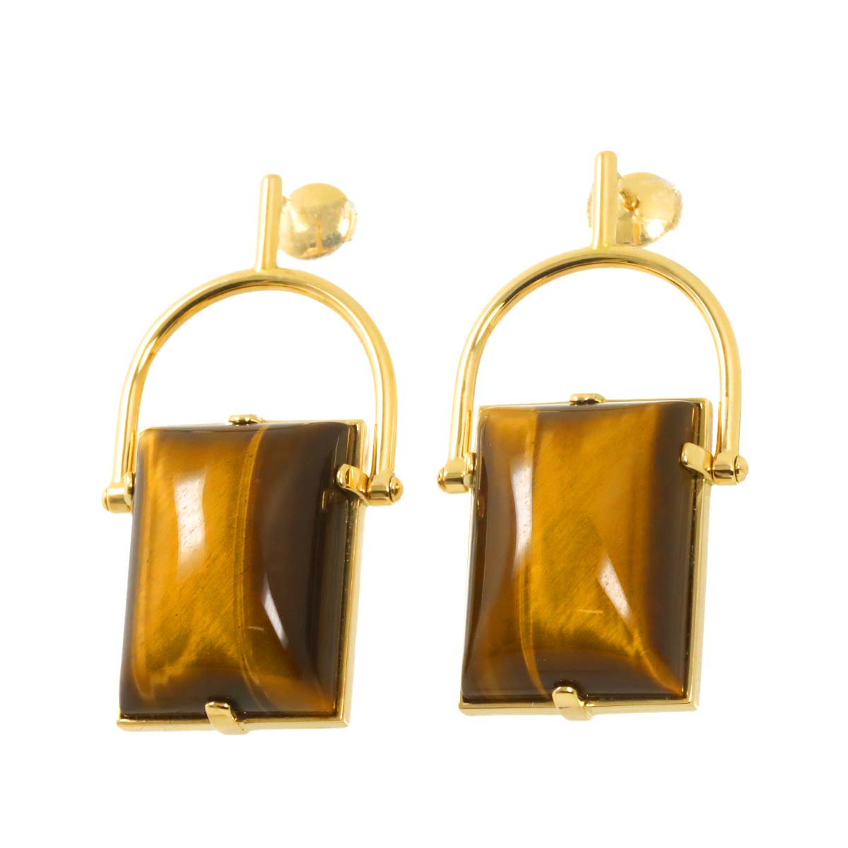 Tigers Eye Earrings Pierced 18K YG 750