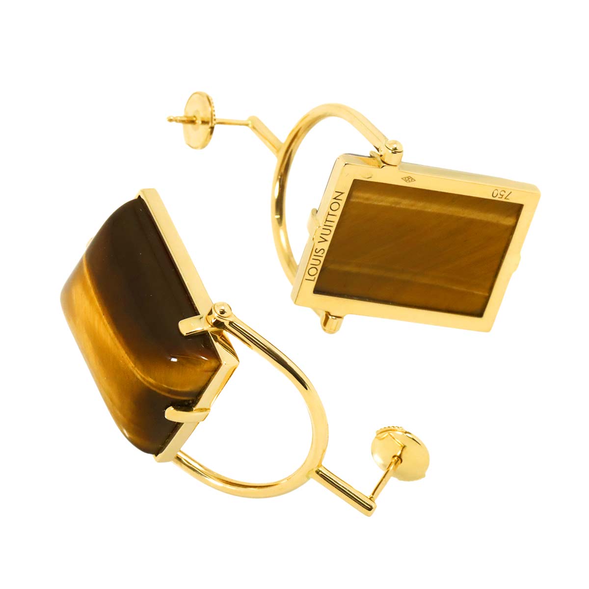 Tigers Eye Earrings Pierced 18K YG 750
