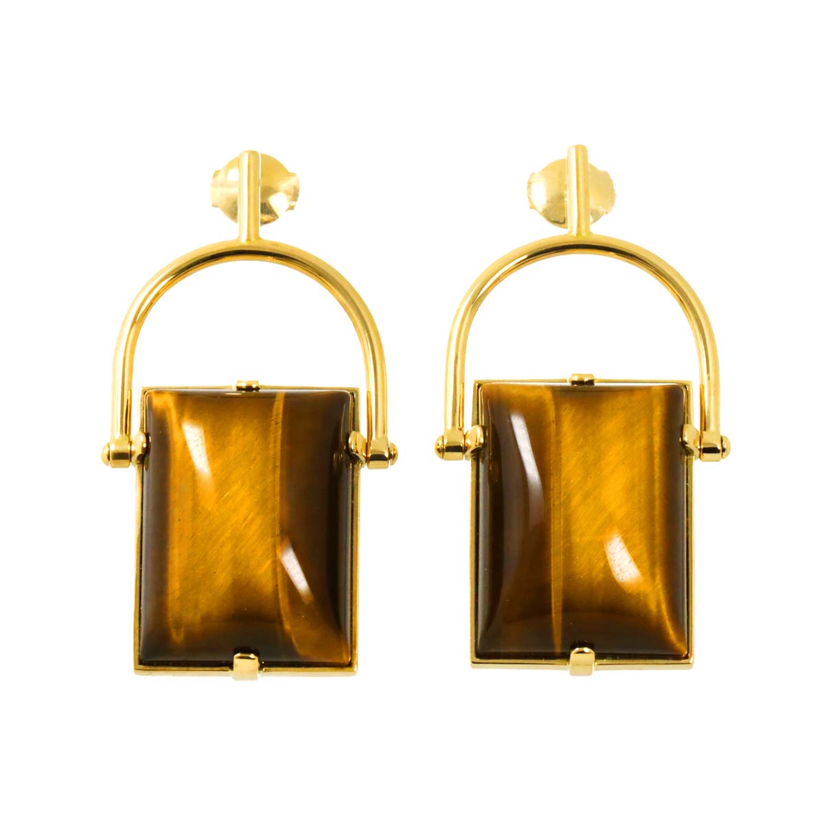 Tigers Eye Earrings Pierced 18K YG 750