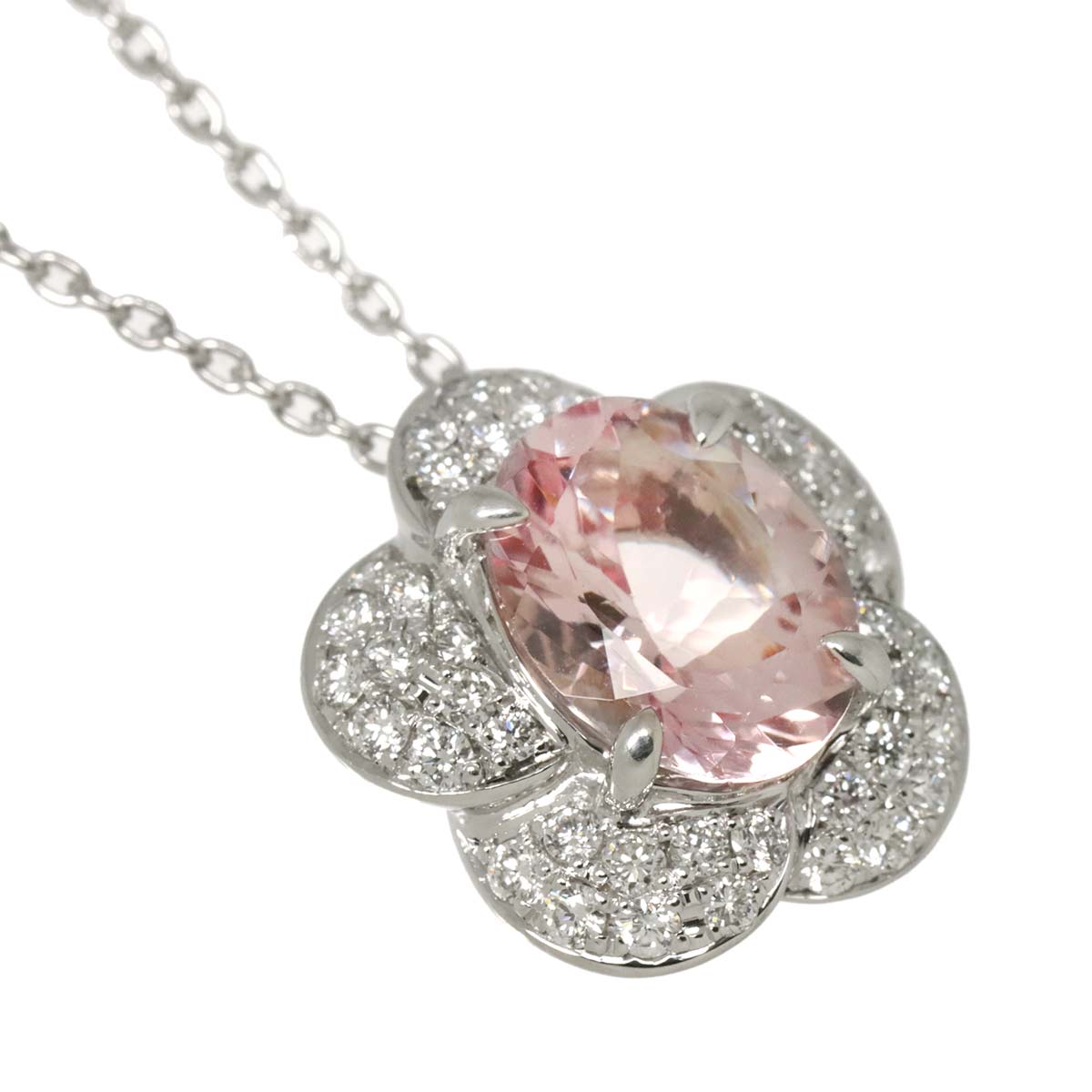 Kunzite 2.10ct Diamond 0.48ct Necklace 18K WG 750