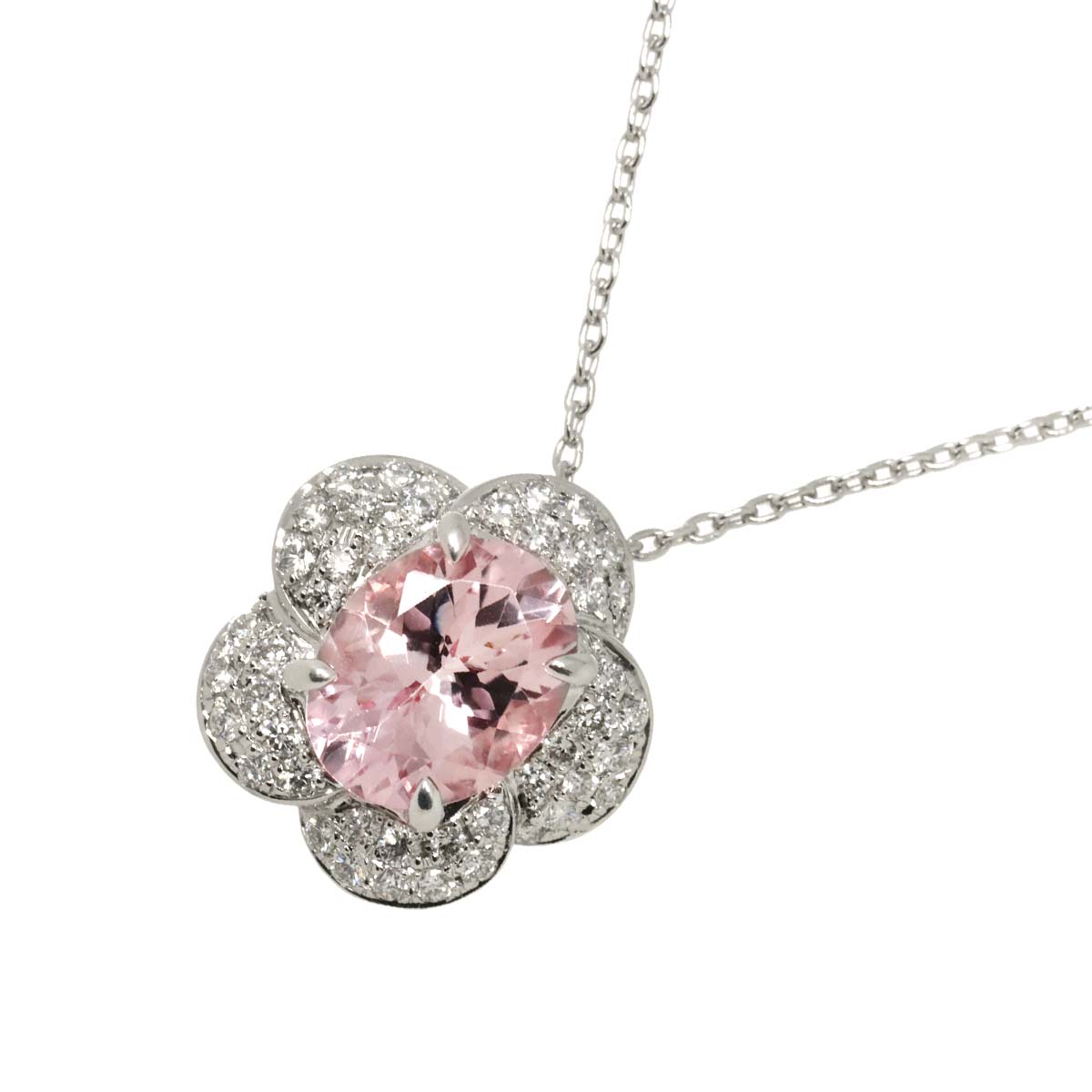 Kunzite 2.10ct Diamond 0.48ct Necklace 18K WG 750