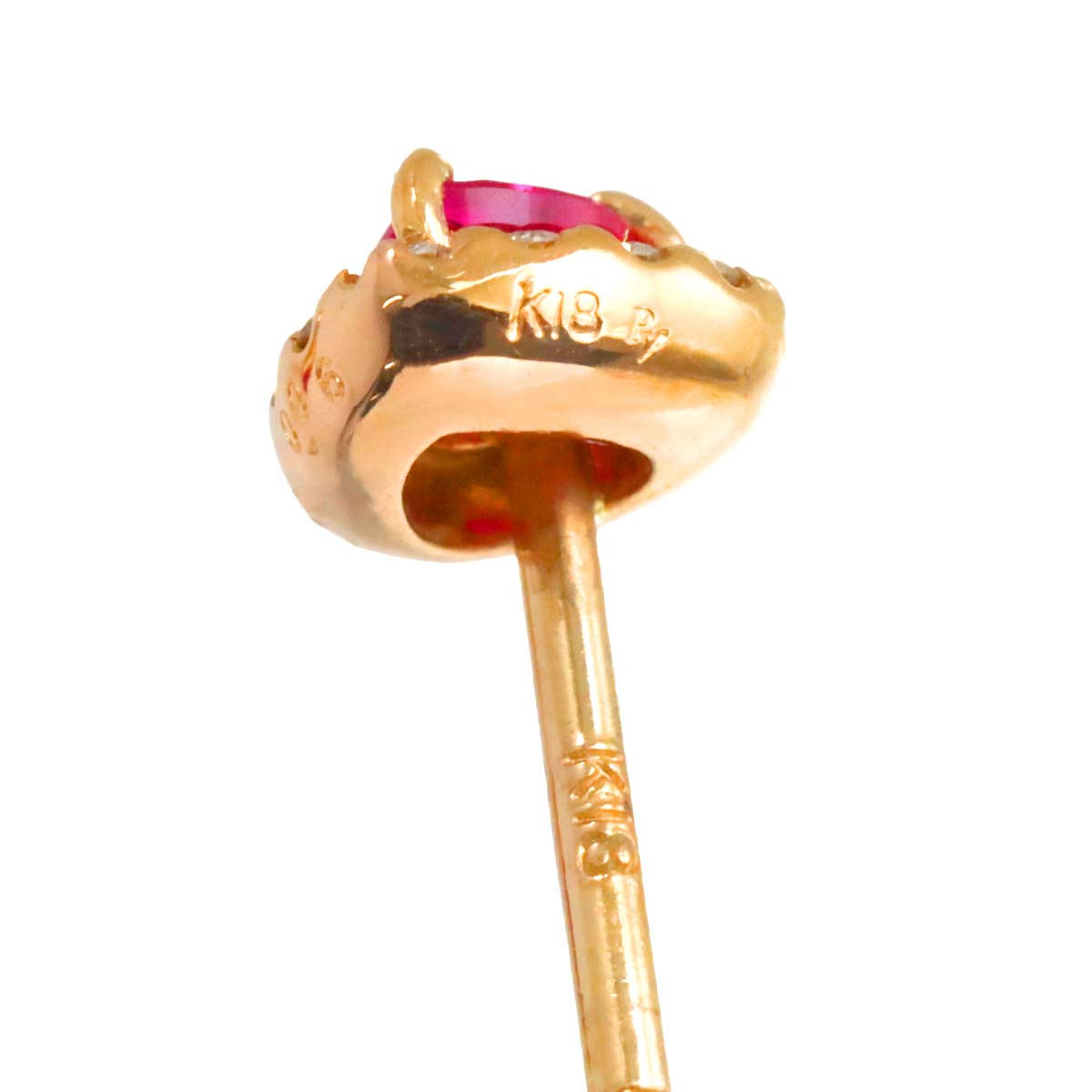 Ruby 0.14ctX2 Diamond 0.06ctX2 Earrings Pierced 18K PG