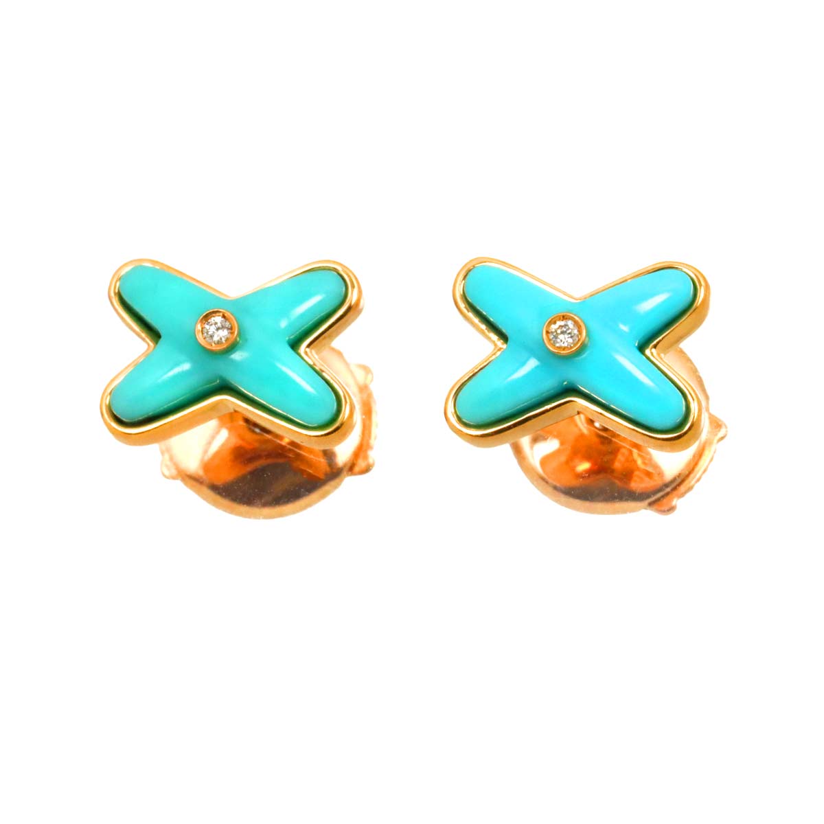 Liens Turquoise Diamond Earrings Pierced 18K PG 750