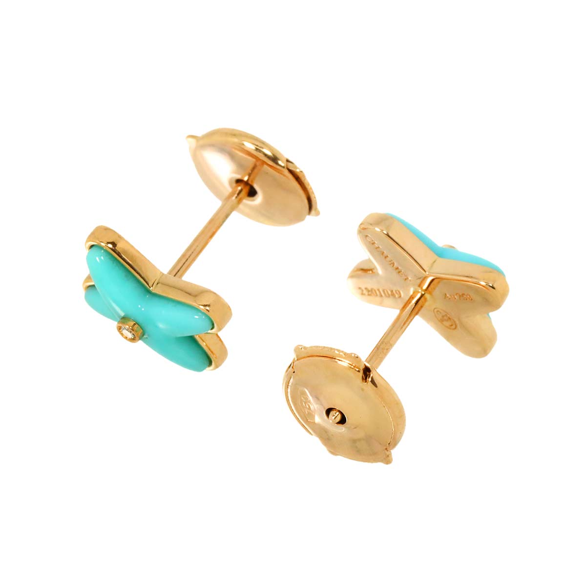 Liens Turquoise Diamond Earrings Pierced 18K PG 750