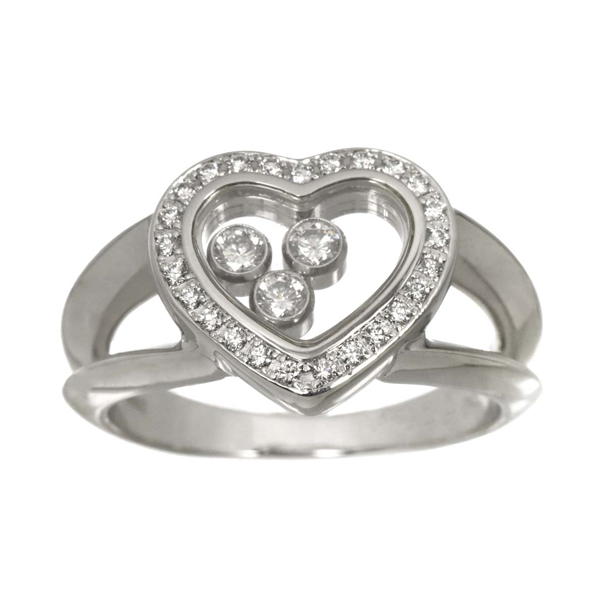 Happy Heart Diamond Ring 18K WG 750 Size4.5(US)