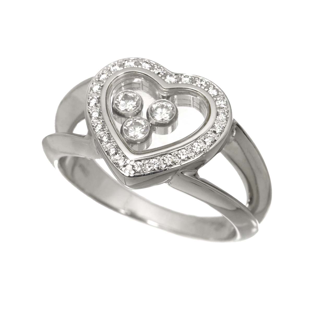 Happy Heart Diamond Ring 18K WG 750 Size4.5(US)