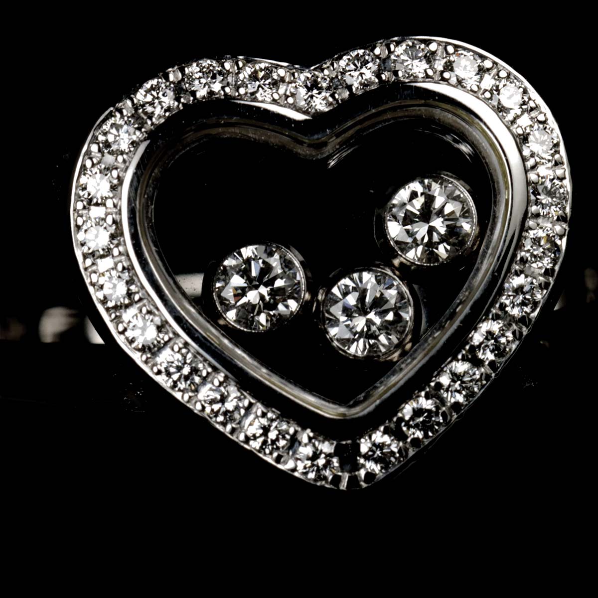 Happy Heart Diamond Ring 18K WG 750 Size4.5(US)