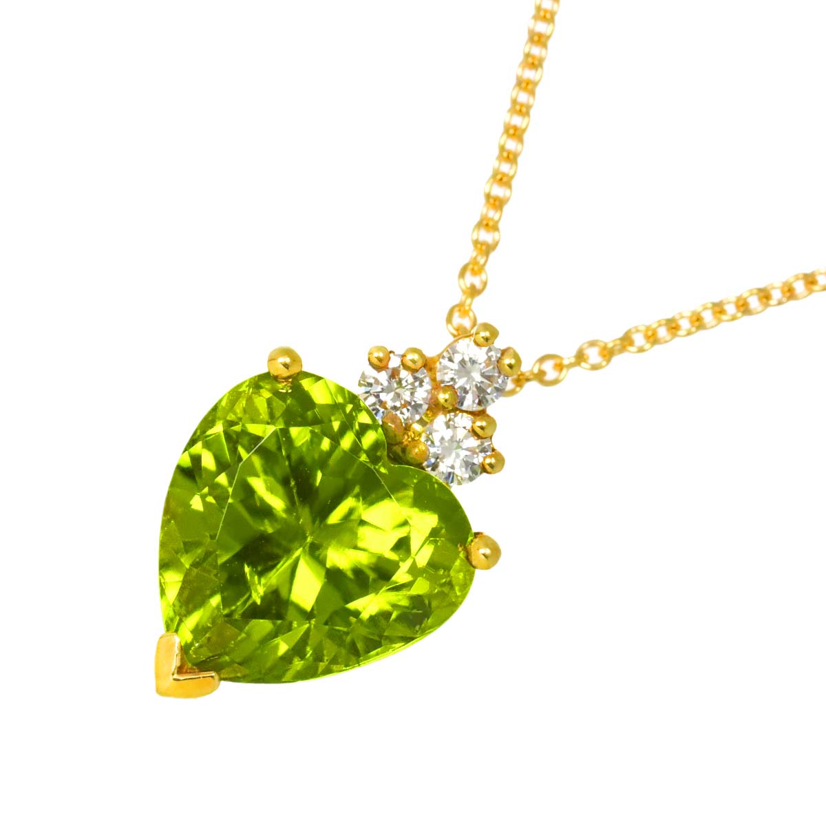 Peridot Diamond Necklace 18K Yellow Gold 750