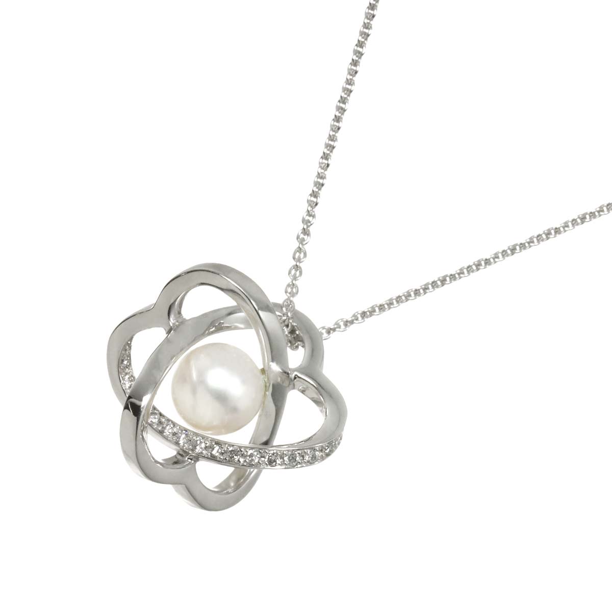Akoya Pearl 7.3mm Diamond Necklace 18K WG 750