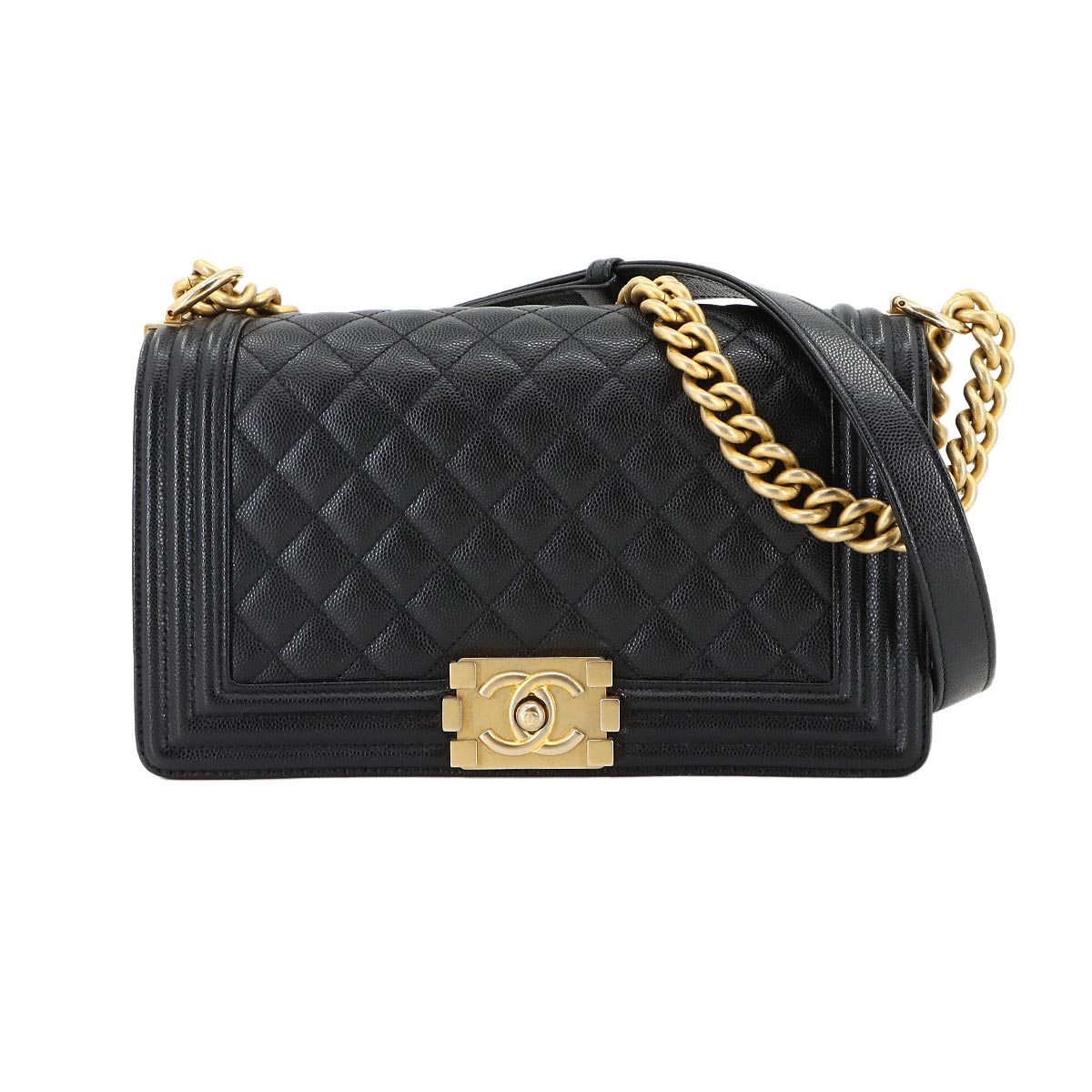 BOY CHANEL Chain Shoulder Bag Leather Black A67086 Purse