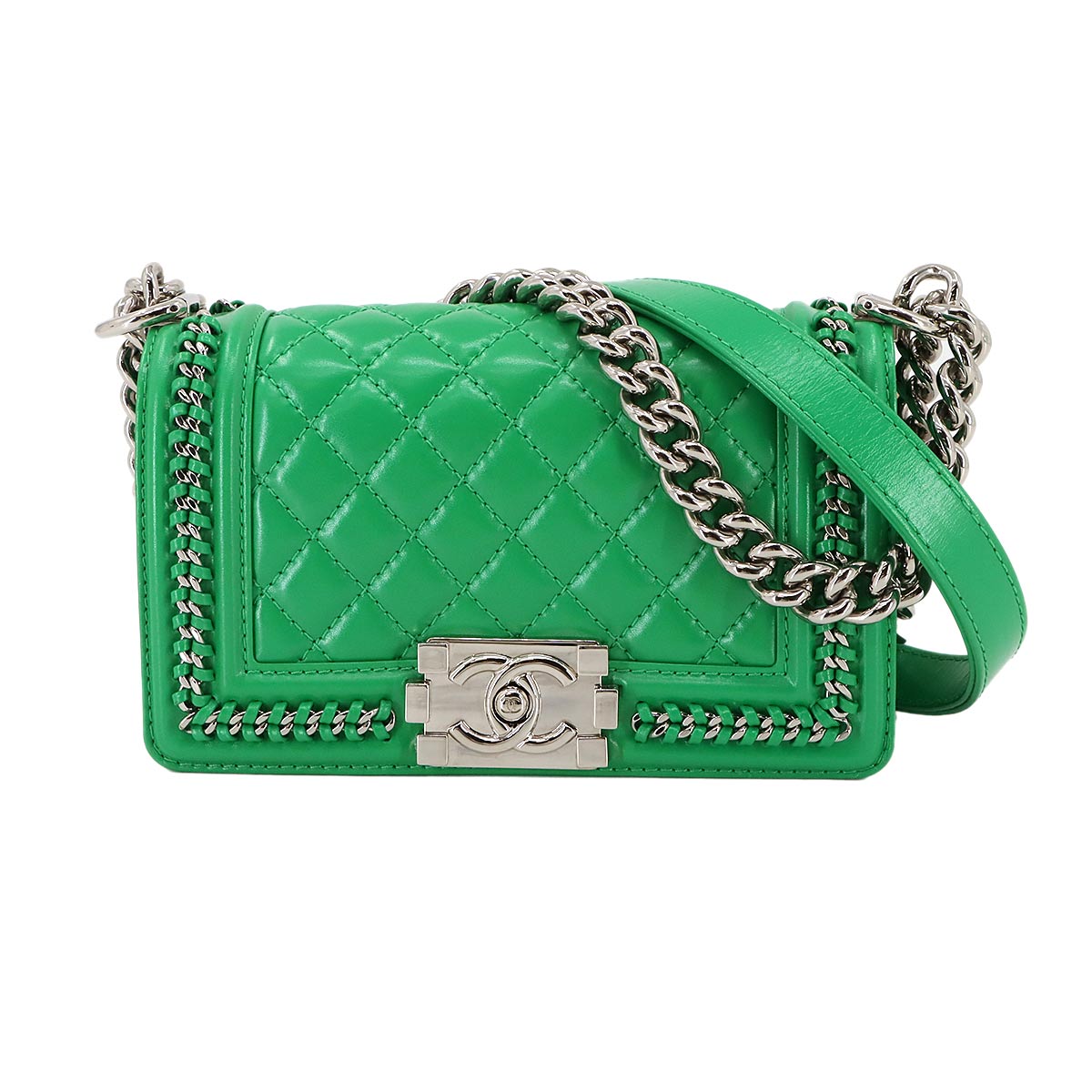 BOY CHANEL Small Chain Shoulder Bag Leather Green A67085
