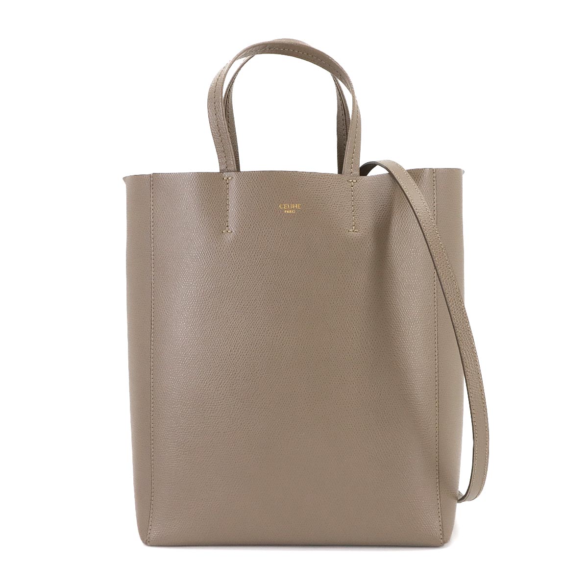 Small Vertical Cabas Tote Shoulder Bag Leather Taupe 176183