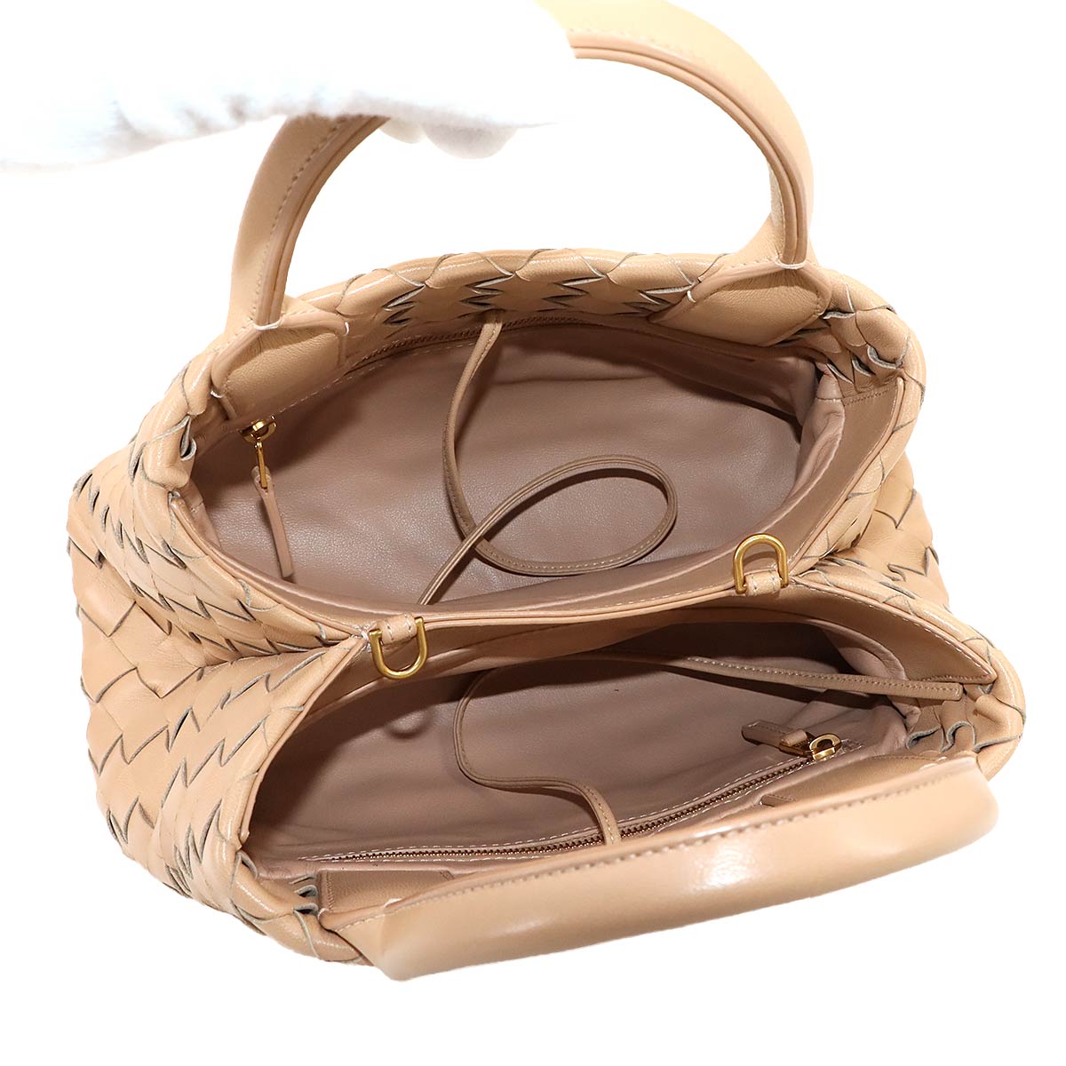 Intrecciato Hand Shoulder Bag Lether Beige 607326