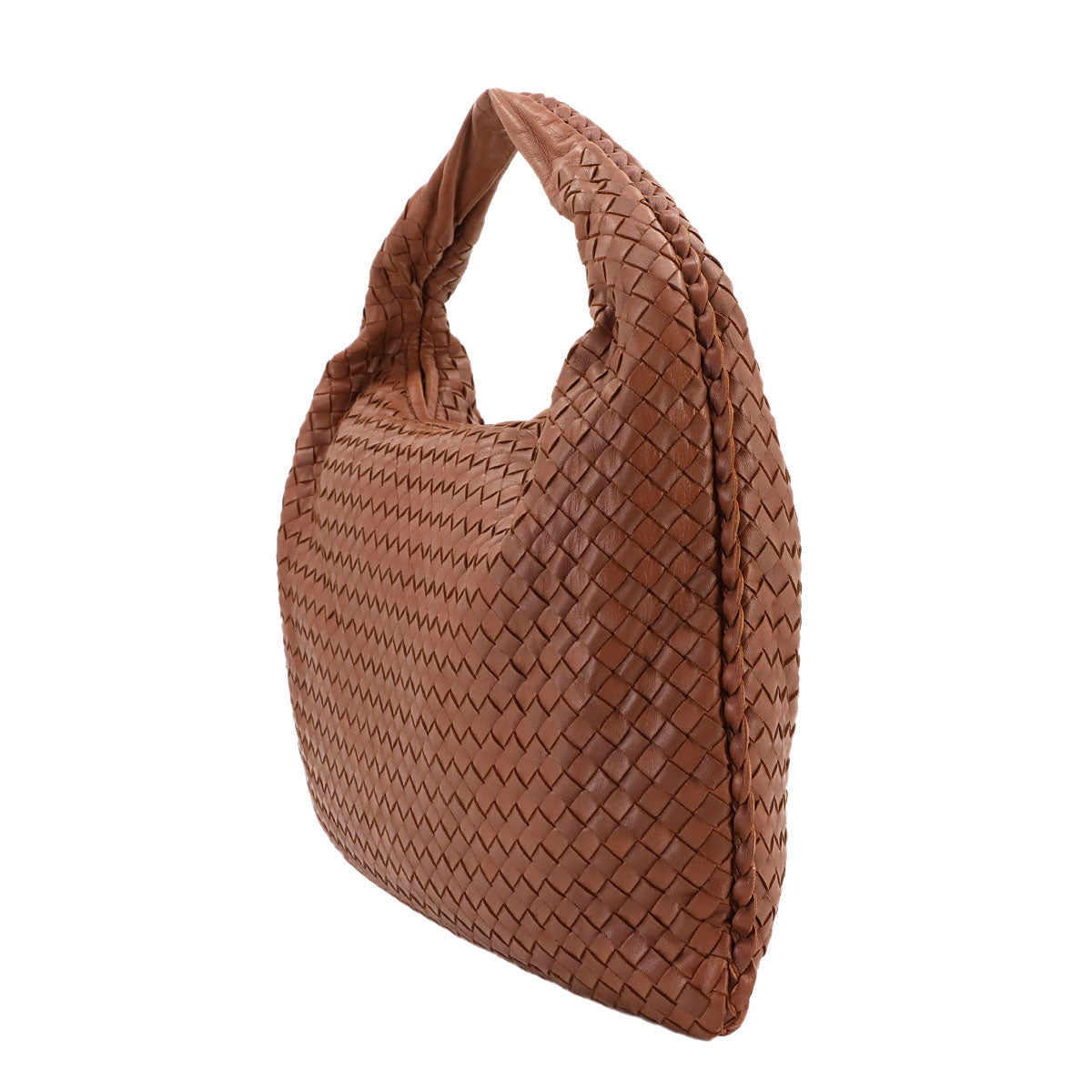 Intrecciato Hobo Shoulder Bag Leather Brown Purse