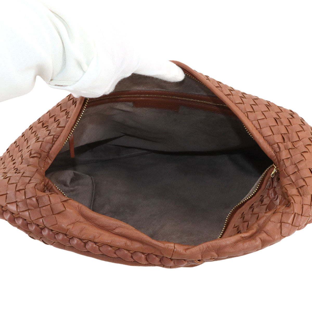 Intrecciato Hobo Shoulder Bag Leather Brown Purse