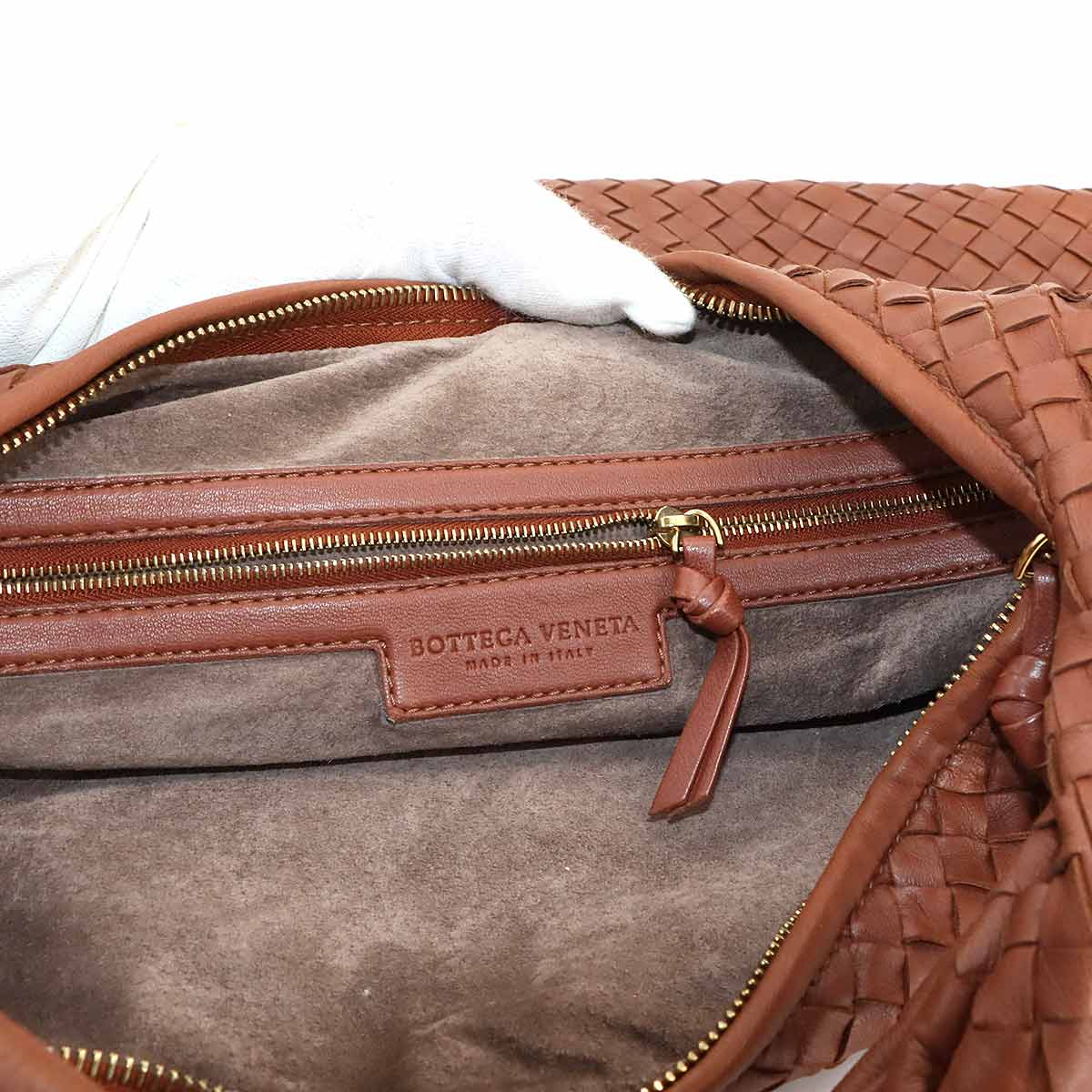 Intrecciato Hobo Shoulder Bag Leather Brown Purse