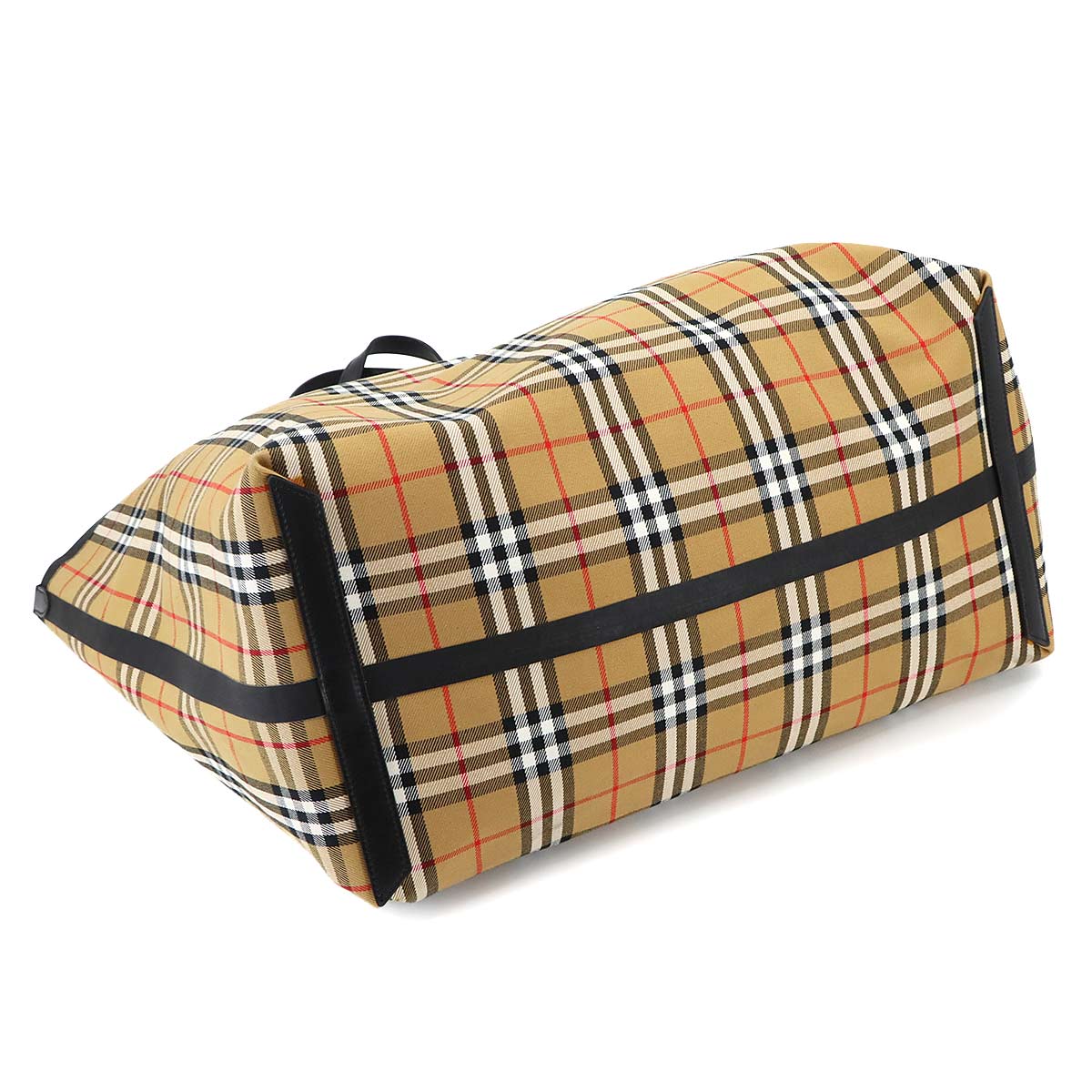 Plaid Giant Reversible Tote Bag Canvas Leather Beige Green