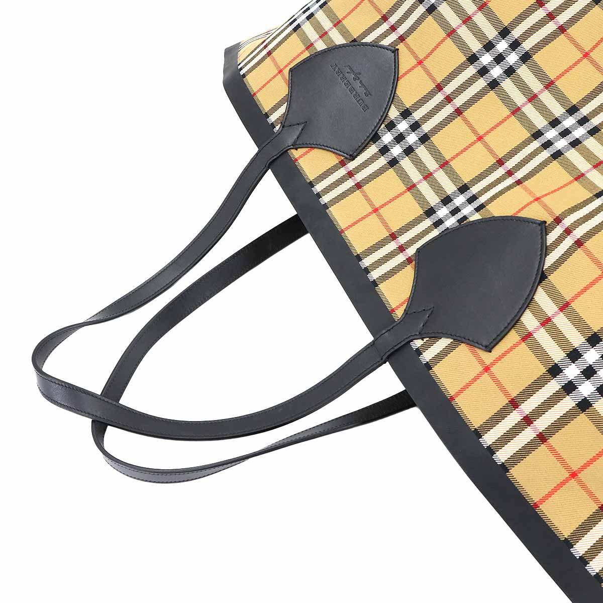 Plaid Giant Reversible Tote Bag Canvas Leather Beige Green