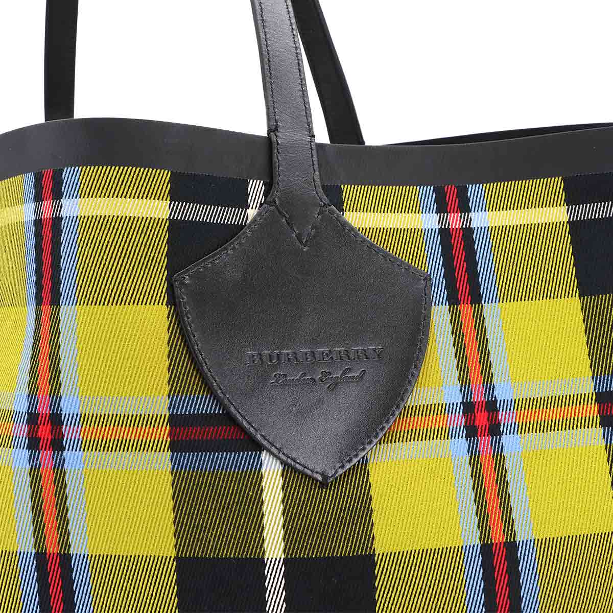 Plaid Giant Reversible Tote Bag Canvas Leather Beige Green