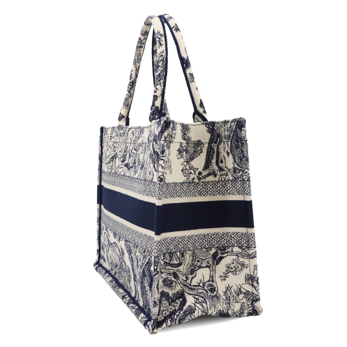 Toile De Jouy Book Tote Medium Bag Canvas Navy M1296ZTDT