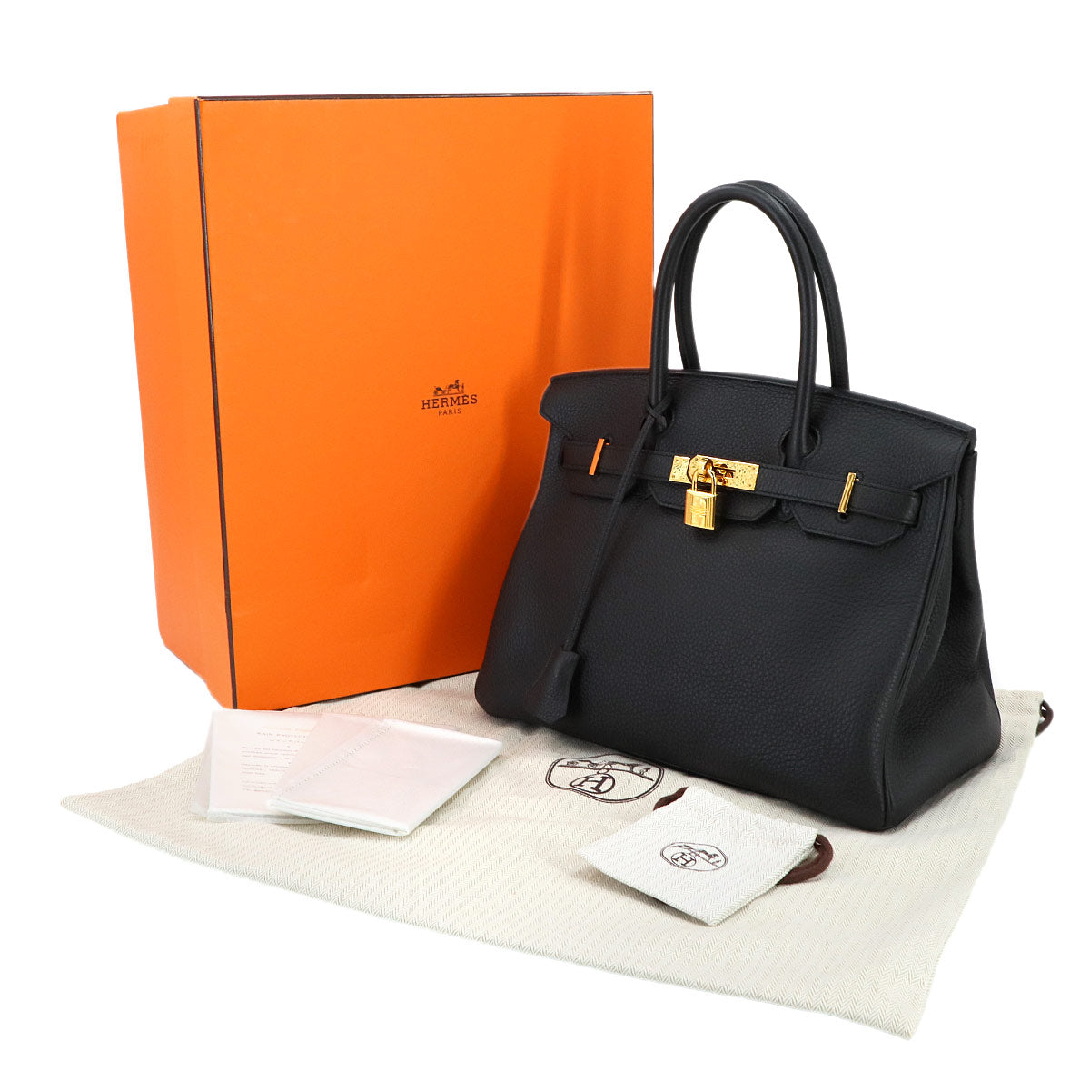 HERMES Birkin 30 Hand Bag Togo Leather Black Purse