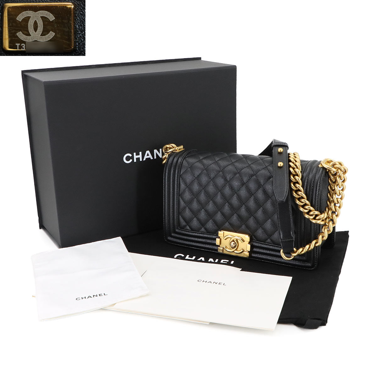 BOY CHANEL Chain Shoulder Bag Leather Black A67086 Purse
