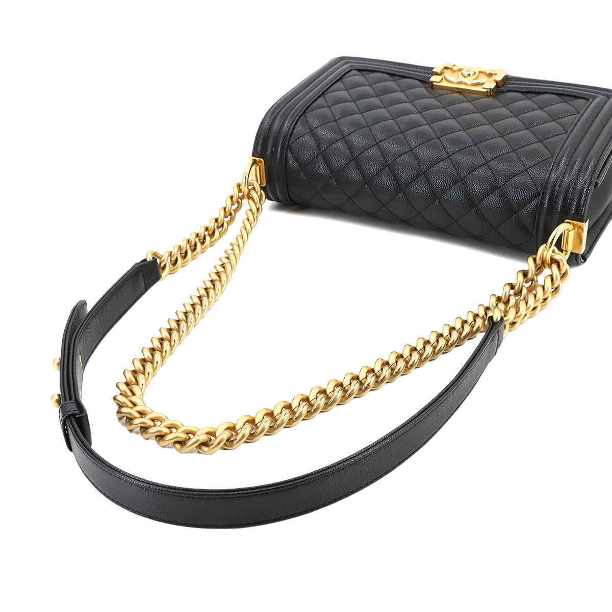 BOY CHANEL Chain Shoulder Bag Leather Black A67086 Purse